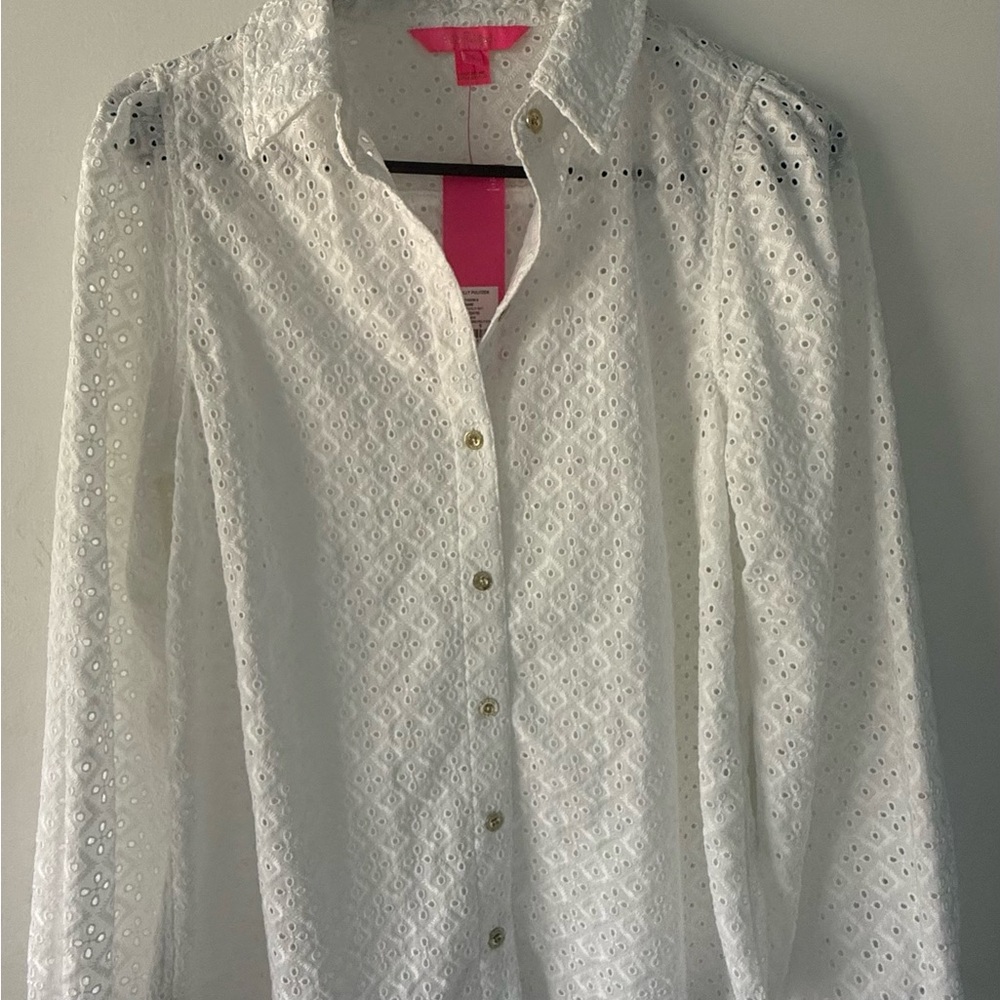 Lilly Pulitzer White Eyelet Button-Down Shirt